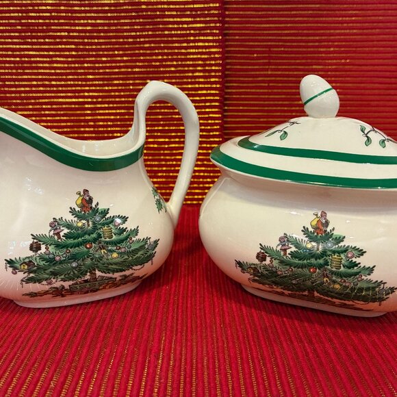 Spode Christmas Tree Sugar and Creamer Set - Picture 1 of 8